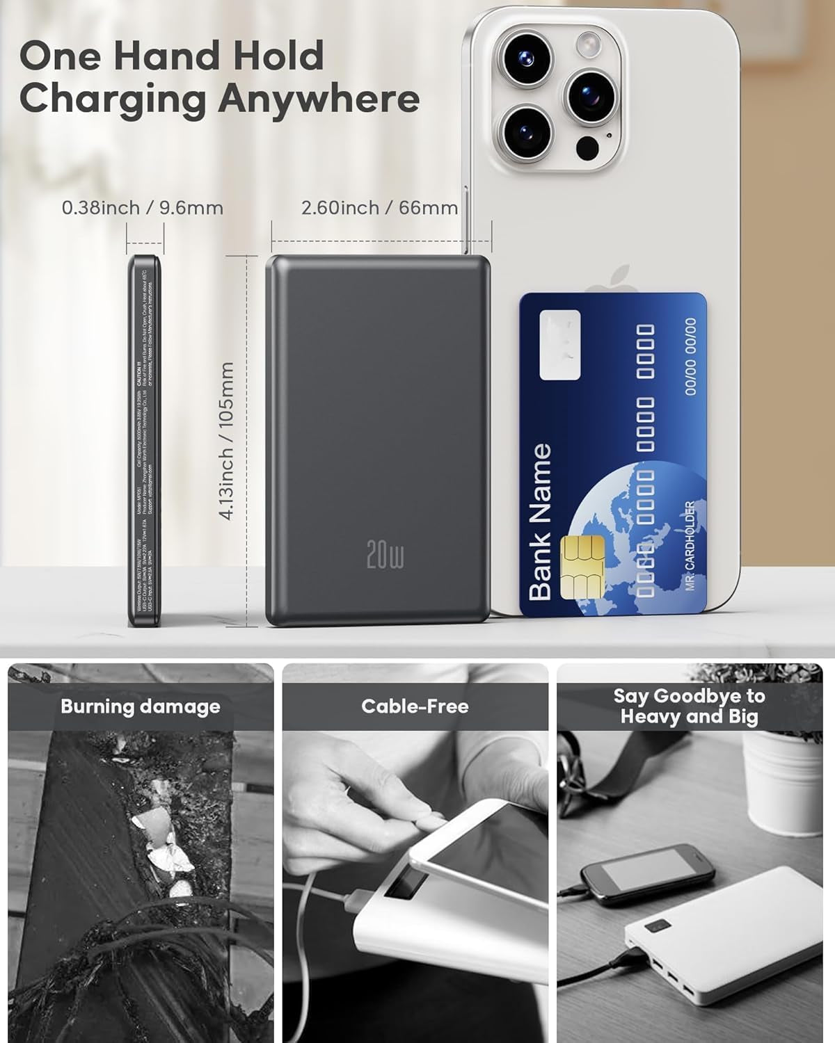 Power Bank for Magsafe, 2026 Ultra Slim 5000Mah 20W Fast Charging Powerbank Wireless Magnetic Portable Charger,Usb C In&Out PD Phone Battery Pack,For Iphone 12/13/14/15/16/17 Mini plus Pro