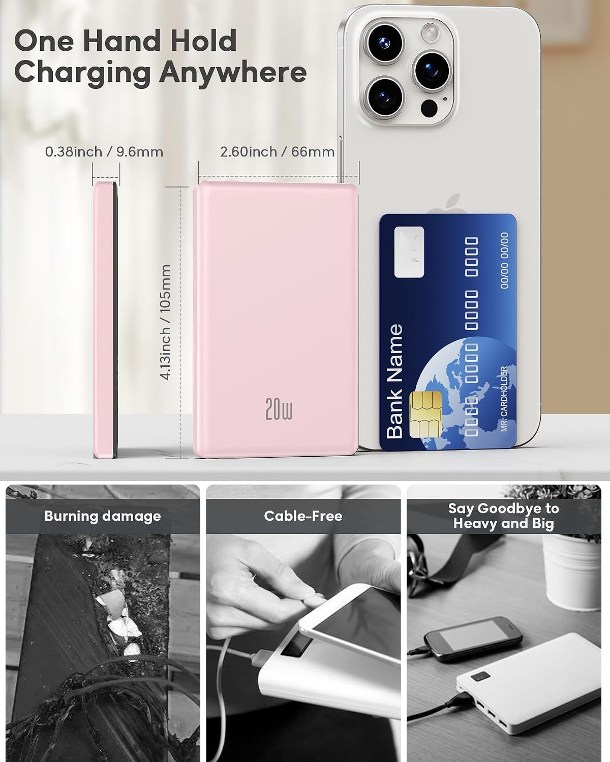 Power Bank for Magsafe, 2026 Ultra Slim 5000Mah 20W Fast Charging Powerbank Wireless Magnetic Portable Charger,Usb C In&Out PD Phone Battery Pack,For Iphone 12/13/14/15/16/17 Air Mini Pro Max,Pink