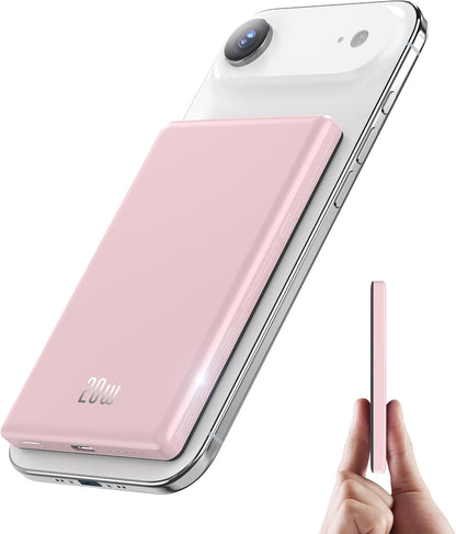Power Bank for Magsafe, 2026 Ultra Slim 5000Mah 20W Fast Charging Powerbank Wireless Magnetic Portable Charger,Usb C In&Out PD Phone Battery Pack,For Iphone 12/13/14/15/16/17 Air Mini Pro Max,Pink